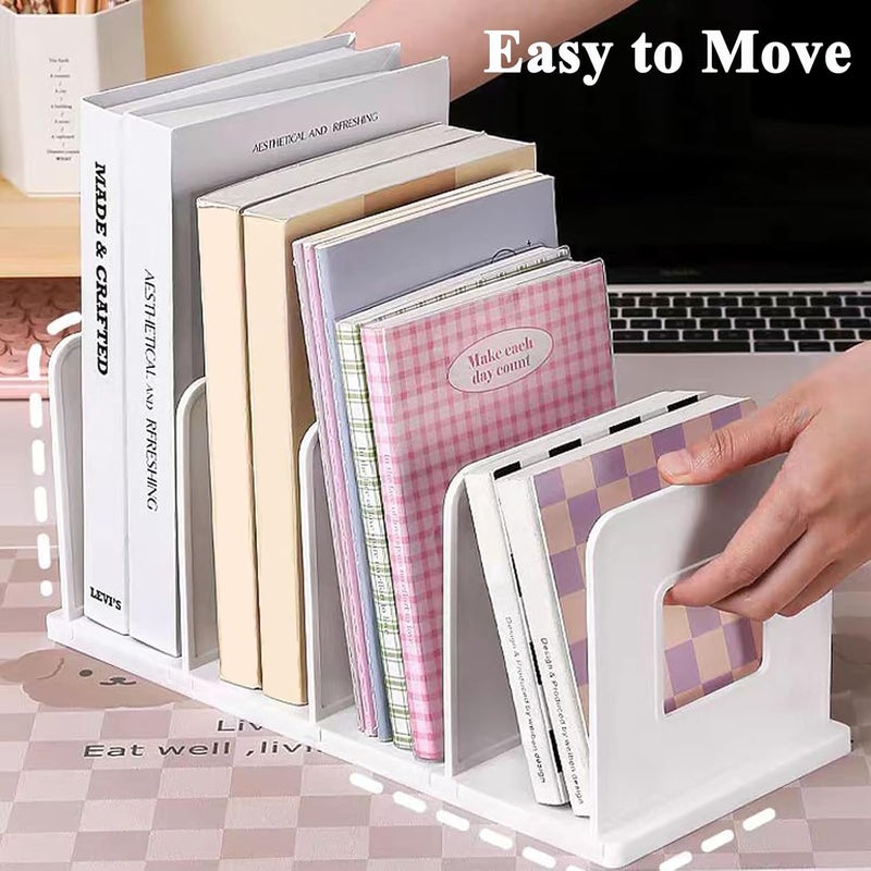 SAYEEC Desk File Sorter Vertical Desktop File Folder Organizer 4 Section Plastic Book Holder Adjustable Shelf Dividers Closet Purse Handbag Mail Binder Organizer Magazine Rack Stand Bookshelf (White) - Image 5
